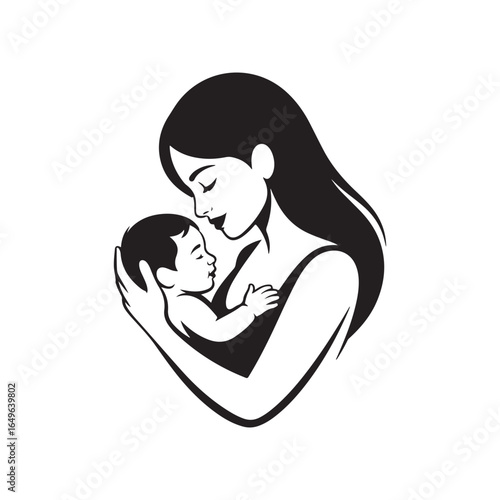 Elegant Mother and Baby Line Drawing  Minimalist Black and White Vector for Family Illustration, Tattoo Design, Baby Brand, Parenting Website, Greeting Cards or Packaging