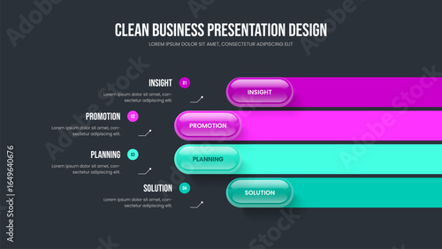 Marketing Review Four Element Diagram Presentation Layout. Creative Visualization Frame Design Vector Illustration. Company Development 4 Step Infographic Slide Template.