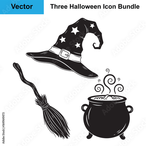 Witch Hat Broom Cauldron Silhouette Halloween Vector Bundle