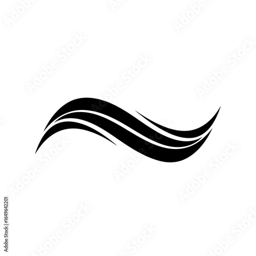 A black abstract wave design with three lines on a white background art