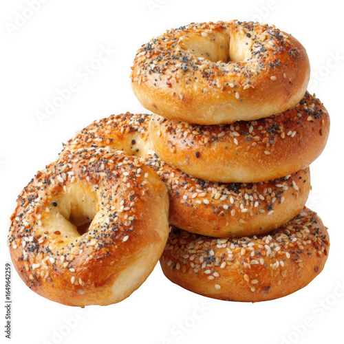 Pile of everything bagels isolated on transparent background