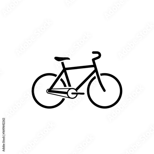 Simple black outline of a bicycle with seat and handlebars on white background