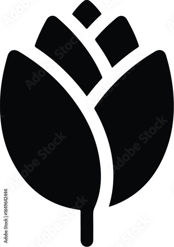 Elegant Black and White Hop Flower Icon.