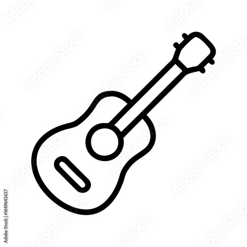 Acoustic guitar vector illustration, stringed instrument icon, musical equipment outline design asset