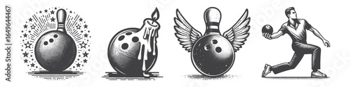 Vintage Hand-Drawn Bowler Throw Ball Illustration, Sports Player Engraved Vector for Bowling and T-Shirt Design