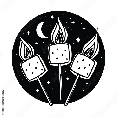 Marshmallows on sticks some toasted