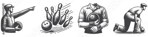 Vintage Hand-Drawn Bowler Hold Ball Illustration, Sports Player Engraved Vector for Bowling and T-Shirt Design