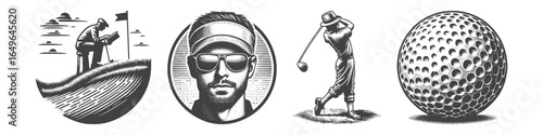 Vintage Hand-Drawn Golfer Reading Book Illustration, Sports Engraved Vector for Golf and T-Shirt Design