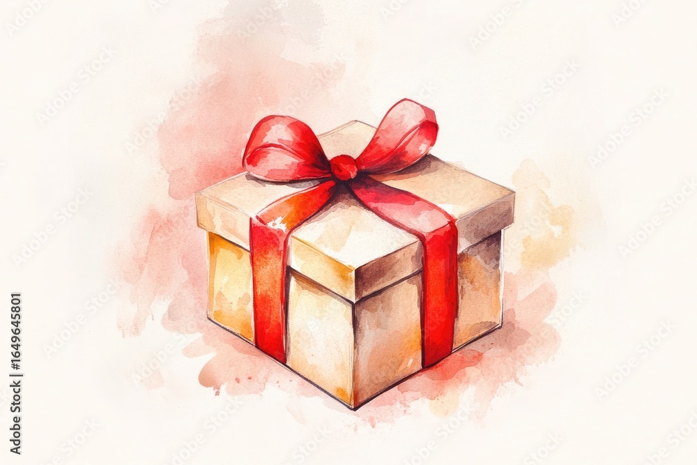 Fototapeta premium Watercolor gift box with red ribbon (2)