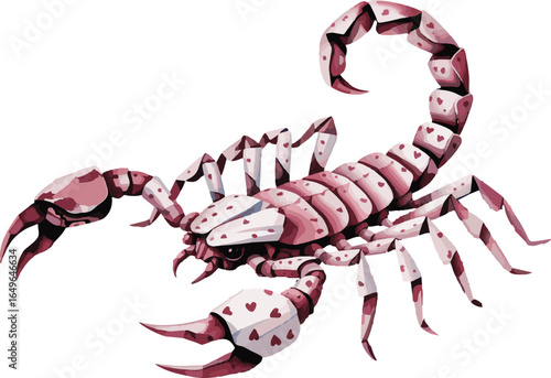 Pink and white scorpion with heart pattern on white background arachnid insect