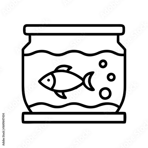 Aquarium fish tank outline vector, pet fish bowl graphic, fishbowl with bubbles illustration art