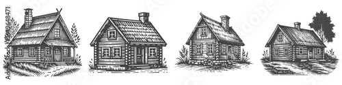 Vintage Hand-Drawn Cottage Illustration, Rustic Engraved Vector for Home and T-Shirt Design