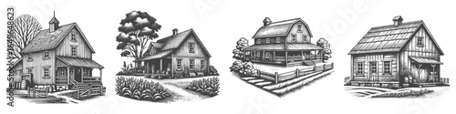 Vintage Hand-Drawn Cottage Illustration, Rustic Engraved Vector for Home and T-Shirt Design