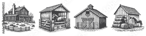 Vintage Hand-Drawn Barn Illustration, Rustic Engraved Vector for Farm and T-Shirt Design
