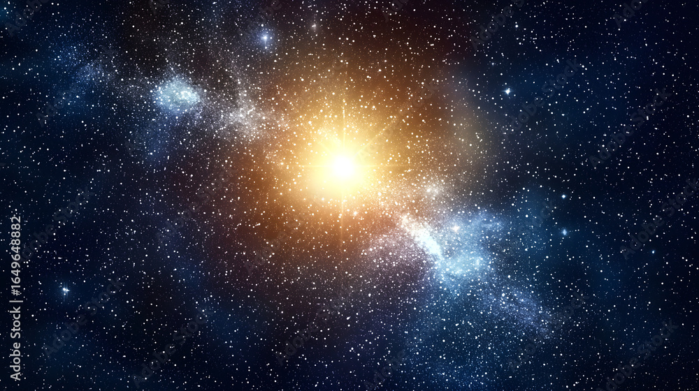 Naklejka premium Radiant bright yellow star shining vividly in the depths of a dark blue sky at night