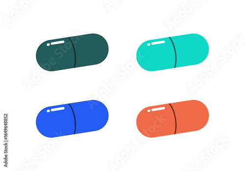 Four colorful capsules arranged in a square formation against a plain white presentation space