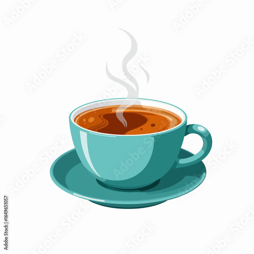 Illustration of a Steaming Ceramic Cup of Hot Coffee on a Matching Saucer with Smooth Surface and Freshly Brewed Aroma Captured in Detailed Artistic Style