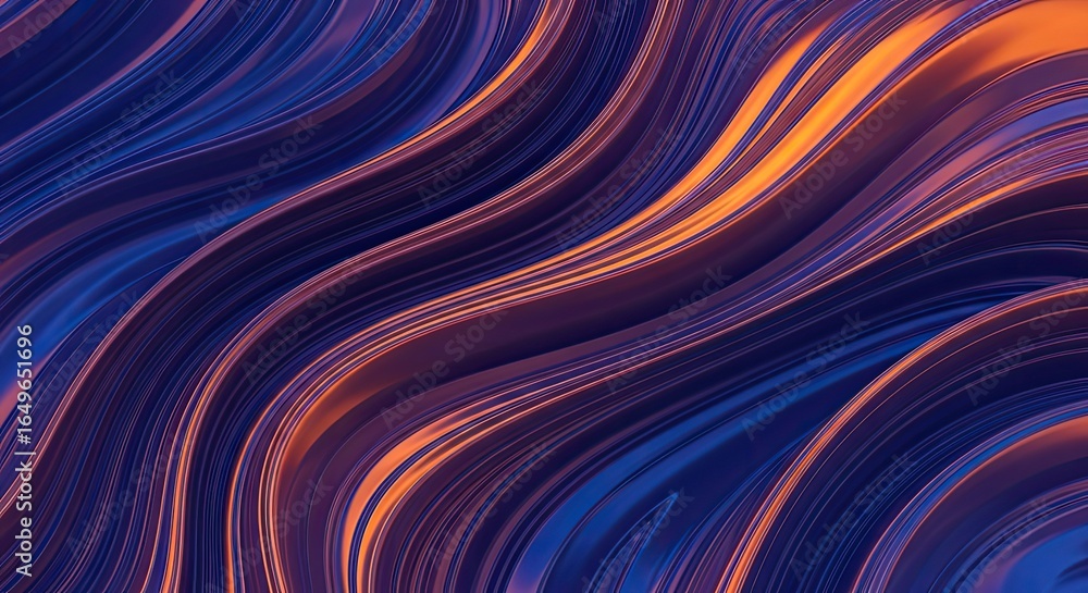 Fototapeta premium Abstract flowing waves of blue and orange, creating a smooth, organic, and vibrant textured pattern with a modern feel