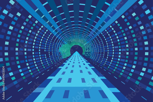 abstract blue digital tunnel effect background wit
