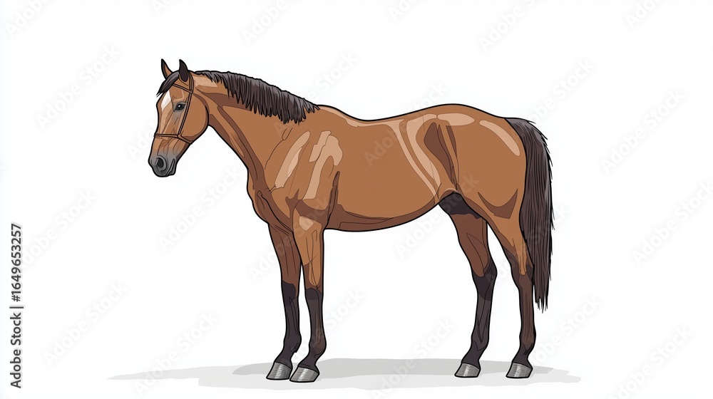 Obraz premium A brown horse stands gracefully against a simple white background, showcasing its elegant form