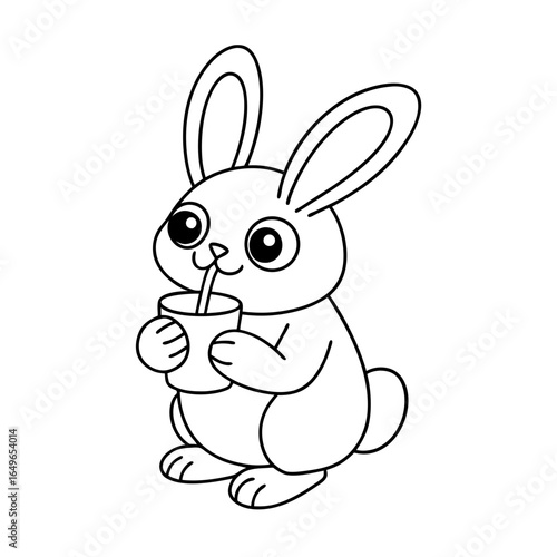 black outline printable bunny smelling flowers