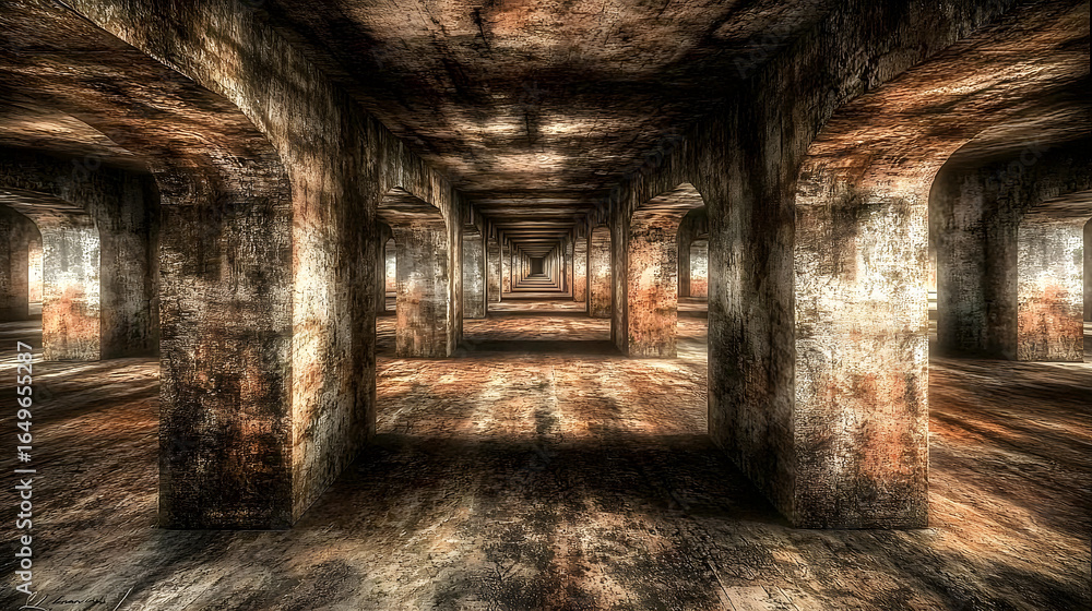 Fototapeta premium Long dark abandoned building evoking a sense of mystery and intrigue with its gothic architecture