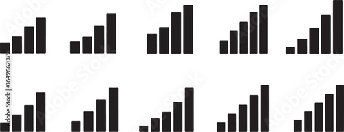 Vector art of collection of signal strength bars indicating network connection levels, isolated on white background