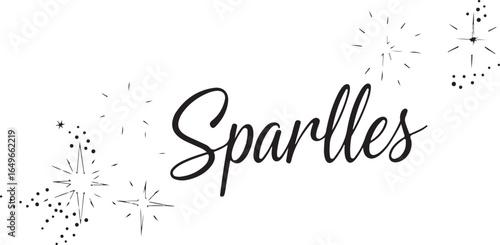 Vector art of sparkles text isolated on white background with starburst elements, perfect for festive celebrations and adding a touch of magic