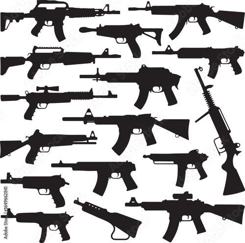 Collection of assault rifle and submachine gun silhouettes firearm weapon