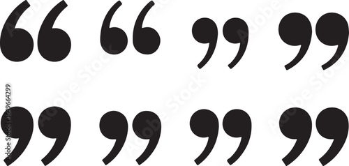 Vector art of collection of black quotation marks isolated on a white background, representing speech, text, and communication