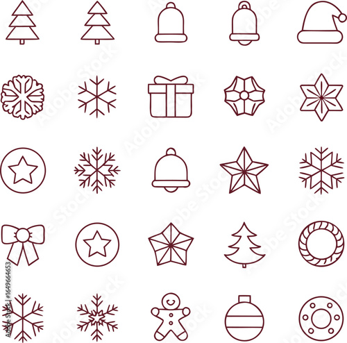 Christmas Holiday Line Art Icon Set Vector Illustration