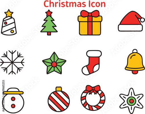 Christmas Holiday Line Art Icon Set Vector Illustration