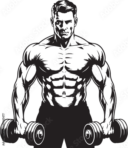 Muscular Man Holding Dumbbells With Both Hands On White Background bodybuilding bodybuilder