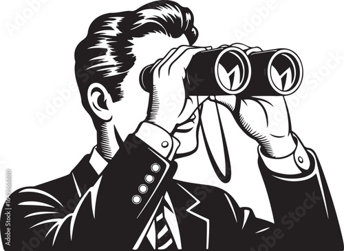 Man with Binoculars Vector Illustration Spy Detective Looking Searching