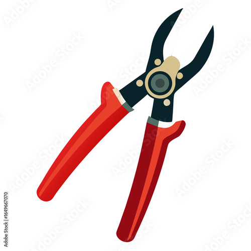 garden pruning shears with red handles and sharp black blades, no background vector file.
