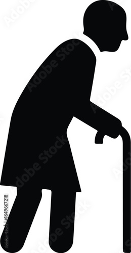 Elderly Person with Walking Cane Silhouette.