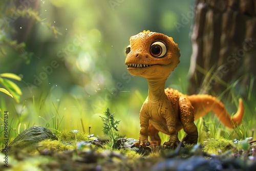 a cute adorable baby dinosaur generative ai rendered in the style of children-friendly cartoon animation fantasy style