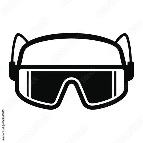 Isolated Black Silhouette Image Depicting Futuristic Goggles or Visor With Strap Attachments