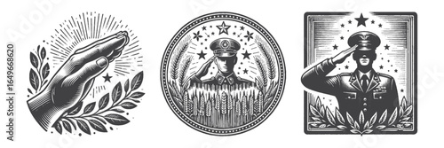 Vintage Hand-Drawn Salute Illustration, Respectful Gesture Engraved Vector for T-Shirt and Social Media Design