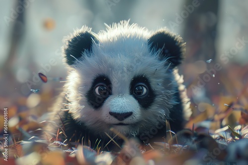 a cute adorable baby Panda generative ai rendered in the style of children-friendly cartoon animation fantasy style