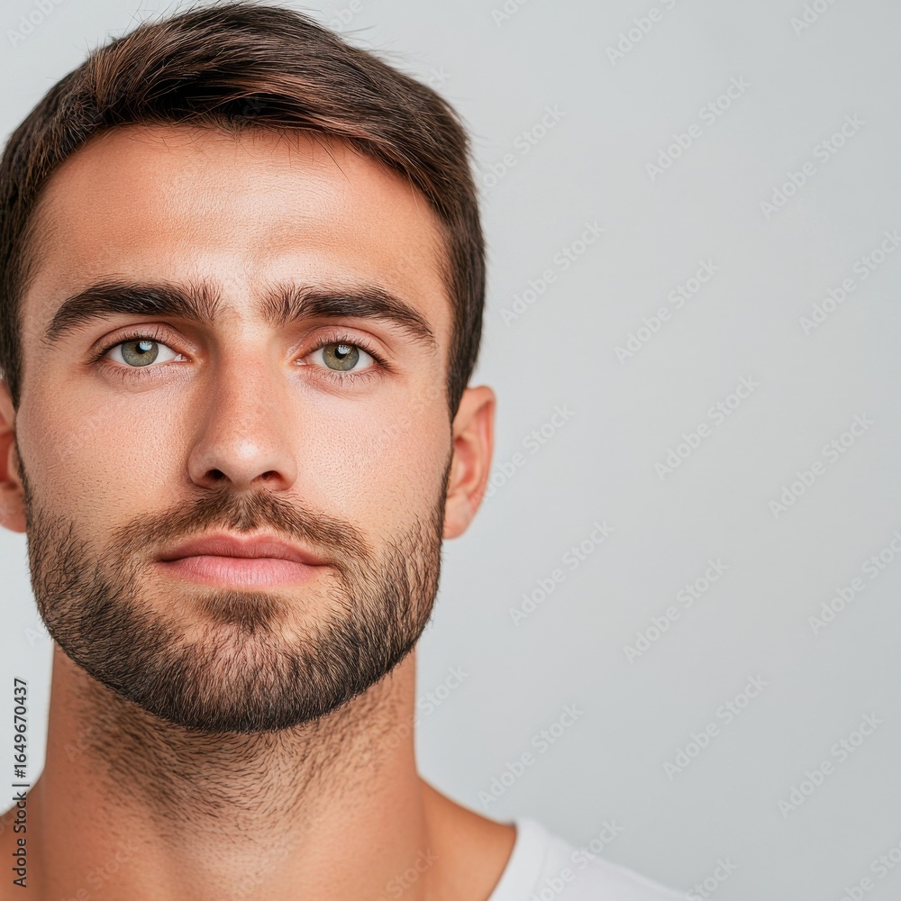 Fototapeta premium Portrait of Handsome Man with Beard and Green Eyes, male model, beauty