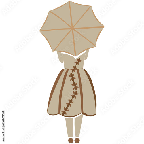 A female mannequin with a red umbrella poses in a studio, dressed in a fashion-forward outfit