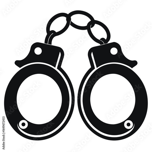 Graphic Depiction of Black Handcuffs Connected by Three Circular Links in Stylized Design