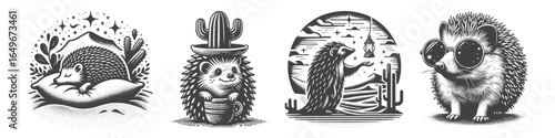 Vintage Hand-Drawn Hedgehog Sleepy Illustration, Wildlife Animal Engraved Vector for Cozy and T-Shirt Design
