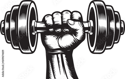 Hand holding a dumbbell, representing strength and fitness in a graphic style weight
