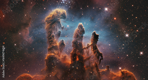 Cosmic Pillars of Creation: A breathtaking view of the iconic Pillars of Creation, a stunning display of interstellar gas and dust illuminated by the light of young stars.