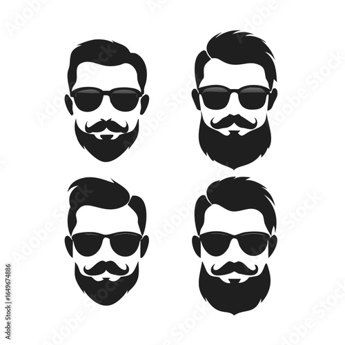 Beard, Mustache & Sunglasses Silhouette Set | Hipster Style Icon Pack Men's Facial Hair & Shades Vector Silhouettes | Cool Style Set