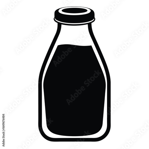 Silhouette of Milk Bottle Filled with Black Liquid, Minimalist Graphic Icon