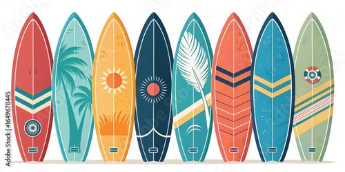 Tropical Surfboards Collection Colorful Retro Designs, Beach , Summer