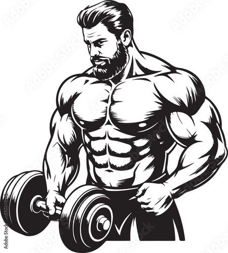 Wallpaper Mural Muscular Man with Beard Lifting a Dumbbell in Black and White bodybuilder fitness Torontodigital.ca